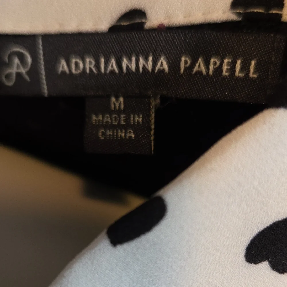 Adrianna Papell Black and White Heart Polka Dot Top w Button Back Collar - Picture 2 of 9